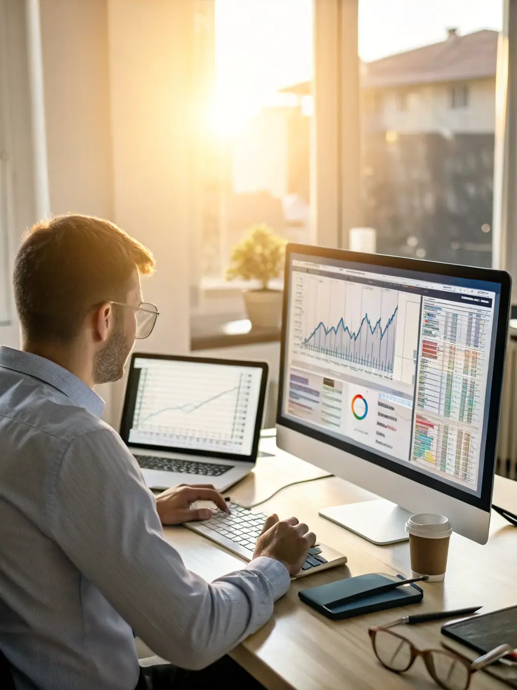 An image of a financial analyst reviewing a spreadsheet with various financial metrics and calculations, highlighting the key data points used in the earnings multiplier method.